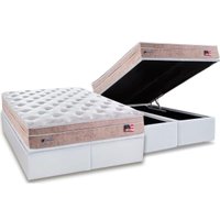 Cama Box Baú Queen: Colchão Molas Sealy MasterPocket Ensacadas Miami + Base CRC Courano White(158x198)
