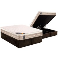 Cama Box Baú Queen: Colchão Molas Castor Bonnel Premium Tecnopedic + Base CRC Suede Brown(158x198)