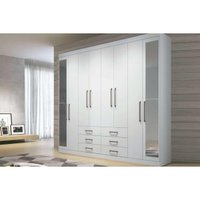 Guarda Roupa 8 Portas e 6 Gavetas c/ Espelho Master 8.6 Branco - Santos Andirá
