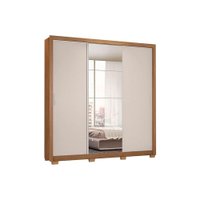 Guarda Roupa 3 Portas  de Correr e 2 Gavetas c/ Espelho e Pés Residence Amêndola/Off White - Demóbile