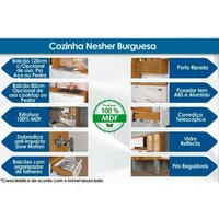 Cozinha Modulada Nesher Burguesa  Premium 5 Peças (2 Balcões + 2 Aéreos + 1 Paneleiro) C5P26 Freijó/Branco