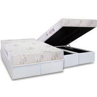 Cama Box Baú Queen: Colchão Espuma D33 Luckspuma Supreme Floral + Base CRC Courano White(158x198)