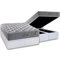 Cama Box Baú Queen: Colchão Molas Anjos MasterPocket Ensacadas Soft Dream + Base CRC Courano Branco(158x198)