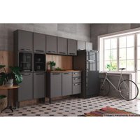 Cozinha Completa Estilo 4 Peças (2 Armários + 1 Balcão + 1 Paneleiro) C4P104 Cinza/Grafite - Bertolini