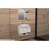 Conjunto de Banheiro Armário c/Espelho BN3608 e Balcão Suspenso BN3607 s/Cuba Pia 60cm cor Mármore Branco - Tecno Mobili