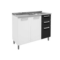 Gabinete de Cozinha Modulado  c/Pia Múltipla 6015 3 Portas e 2 Gavetas Branco/Preto - Bertolini