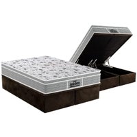 Cama Box Baú Queen: Colchão Espuma Probel D45 / EP Guarda Costas PróExtreme Plus + Base CRC Suede Brown(158x198)