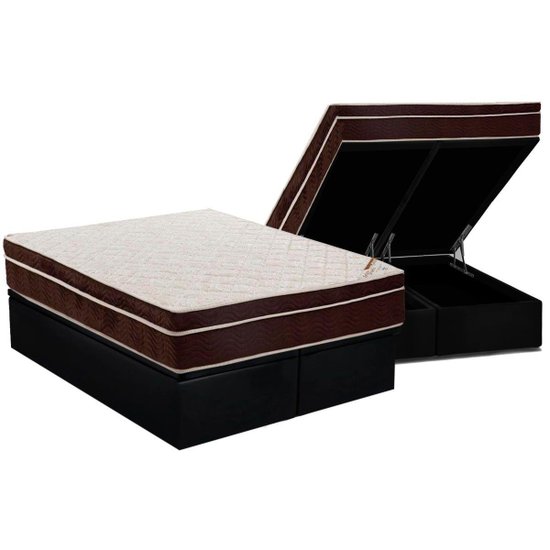 Cama Box Baú Queen: Colchão Ortopédico Ortobom Exclusive + Base CRC Suede Black(158x198)