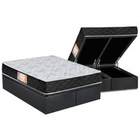 Cama Box Baú Queen: Colchão Espuma Castor D23 Sleep Max Duplo + Base CRC Suede Gray(158x198)