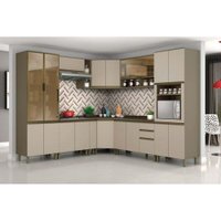 Cozinha Modulada Henn Connect  14 Peças (4 Armários + 4 Balcões + 2 Paneleiros + 4 Complementos) C14P05 Duna/Cristal