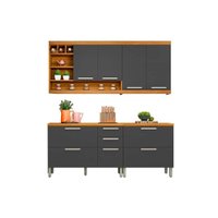 Cozinha Modulada Nesher Burguesa  Premium 4 Peças  (2 Armários + 2 Balcões) C4P14 Freijo/Grafite