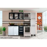 Cozinha Completa Evidence 4 Peças (1 Armário + 1 Balcão + 1 Paneleiro + 1 Complemento) C4P45 Branco/Preto - Bertolini
