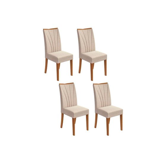Kit 4 Cadeiras Sala Jantar Apogeu 4 Un Rovere/Amêndoa/Linho Rinzai Bege - Lopas