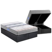 Cama Box Baú Queen: Colchão Espuma D45 Probel Guarda Costas + Base CRC Suede Gray(158x198)
