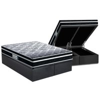 Cama Box Baú Queen: Colchão Espuma D33 Probel /EP ProDormir Advanced Tech1500 Plus + Base CRC Suede Gray(158x198)