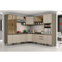 Cozinha Modulada Henn Connect  14 Peças (4 Armários + 4 Balcões + 2 Paneleiros + 4 Complementos) C14P06 Duna/Cristal