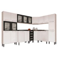 Cozinha Modulada Completa Evidence 8 Peças (3 Armários + 3 Balcões + 2 Paneleiros) C8P22 Branco/Preto - Bertolini