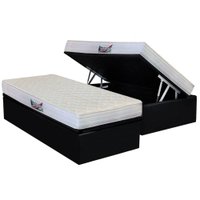 Cama Box Baú Solteiro: Colchão Ortopédico Herval D28 / AG65 Frontier + Base CRC Suede Black(88x188)