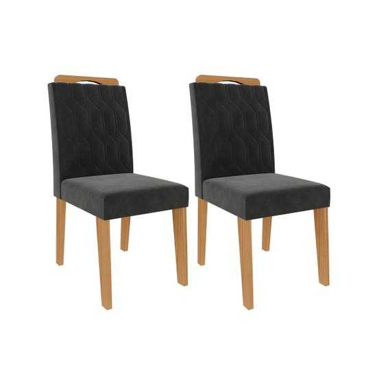 Cadeira Sala de Jantar Paola Kit 2 Un Nature/Suede Chumbo - Cimol