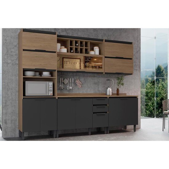 Cozinha Modulada Thela Hibisco  5 Peças (2 Armários + 2 Balcões + 1 Paneleiro) C5P43 Aveiro/Grafite