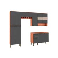 Kit de Cozinha Modulada 4 Peças Napoli Prime  (2 Armários + 1 Balcão + 1 Paneleiro) C4P01 Castanho/Chumbo - Ronipa