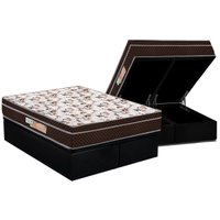 Cama Box Baú Queen: Colchão Espuma Polar D28 / EP Orthopremium Hiper Resistence + Base CRC Suede Black(158x198)