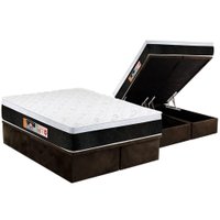 Cama Box Baú Queen: Colchão Espuma D45 Castor Black e White Air Euro Pillow + Base CRC Suede Brown(158x198)