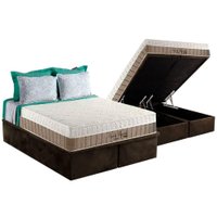 Cama Box Baú King: Colchão Magnético Anjos Confort + Base CRC Suede Marrom(193x203)