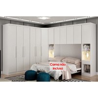 Quarto Modulado Rizon 7 Peças (1 Armário Ponte + 1 Closet + 3 Guarda Roupas + 2 Complementos) QC211 Branco