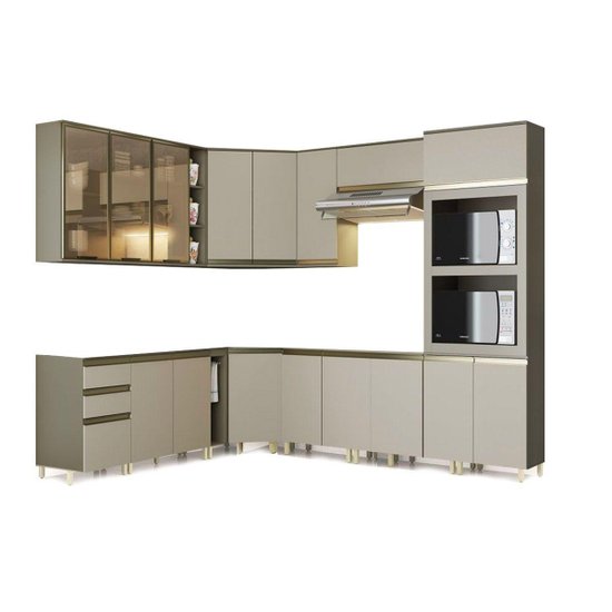 Kit de Cozinha Modulada 11 Peças Connect  (4 Armários + 4 Balcões + 1 Paneleiro + 2 Complementos) C11P04 Duna/Cristal