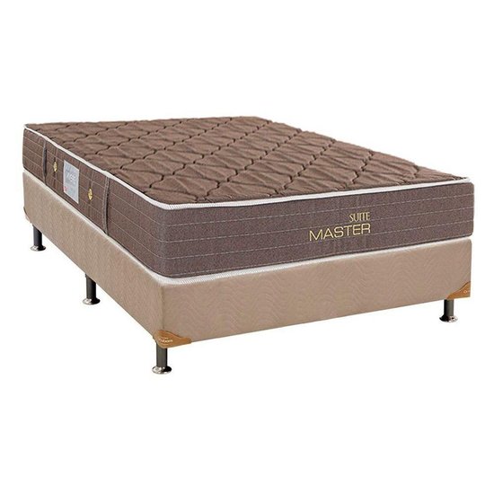 Cama Box Casal: Colchão Molas Herval Bonnel Suite Master + Base CRC Suede Bege(138x188)