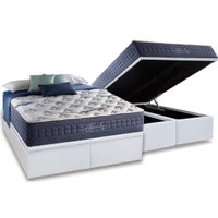 Cama Box Baú Queen: Colchão Molas Ensacadas Anjos MasterPocket Blue Sea + Base CRC Courano Branco(158x198)