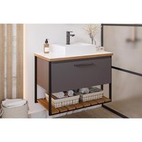 Conjunto de Banheiro Balcão Suspenso c/Cuba Vitta/Caribe 1 Porta Basculante e Tampo Vidro 60 cm cor Titanium - MGM