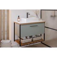 Conjunto de Banheiro Balcão Suspenso c/Cuba Vitta/Caribe 1 Porta Basculante e Tampo Vidro 60 cm cor Pistache - MGM