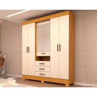 Guarda Roupa Casal 6 Portas e 9 Gavetas c/ Espelho Débora Nature/Off White - ACP