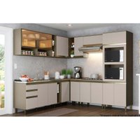 Cozinha Modulada Henn Connect  16 Peças (4 Armários + 4 Balcões + 1 Paneleiro + 7 Complementos) C16P01 Duna/Cristal