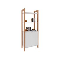 Guarda Roupa Closet Solteiro AZ1009 Armário Alto c/ 2 Prateleiras e 2 Portas Amêndoa/Branco - Tecno Mobili