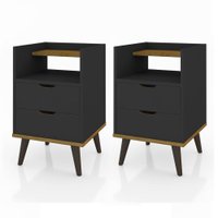 Kit Mesa de Cabeceira 2 Gavetas com Pés Palito Decor ViaNossa Cor:Preto e Freijó