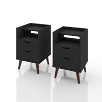 Kit Mesa de Cabeceira Retrô com 2 Gavetas 1 Nicho e Pés Palito Decor - ViaNossa Cor:Preto