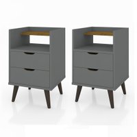 Kit Mesa de Cabeceira 2 Gavetas com Pés Palito Decor ViaNossa Cor:Onix e Freijó