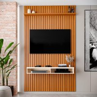 Painel Ripado para TV Até 55 Polegadas Intense com Nicho 139cm Cor:Cedro/Off White