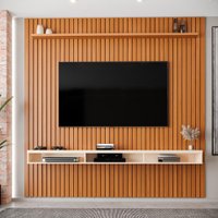 Painel Ripado para TV Até 75 Polegadas Intense com Nicho 229cm Cor:Cedro/Off White