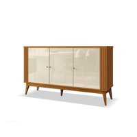 Buffet Aparador Ripado Com 3 Portas Pés em Madeira Maciça Royce 140cm Cor:Cedro/OffWhite