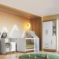 Quarto de Bebê Completo Flocos 100% MDF 4 Portas 2 Gavetas 650093 Branco/Ypê