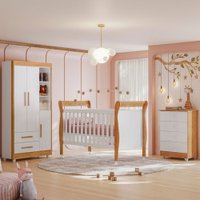 Quarto de Bebê Completo Zara 100% MDF 3 Portas 6 Gavetas 650102 Branco/Amadeirado