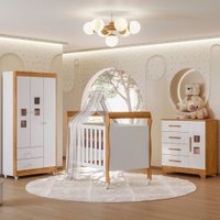Quarto de Bebê Completo Mila 100% MDF 4 Portas 6 Gavetas  Branco/Amadeirado 650106
