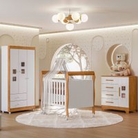 Quarto de Bebê Completo Mila 100% MDF 4 Portas 6 Gavetas 650118 Branco/Amadeirado