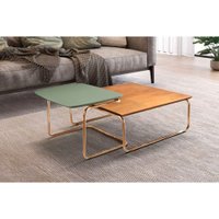 Conjunto Mesa de Centro Kairos Base Cobre LarFlex Verde Lazza