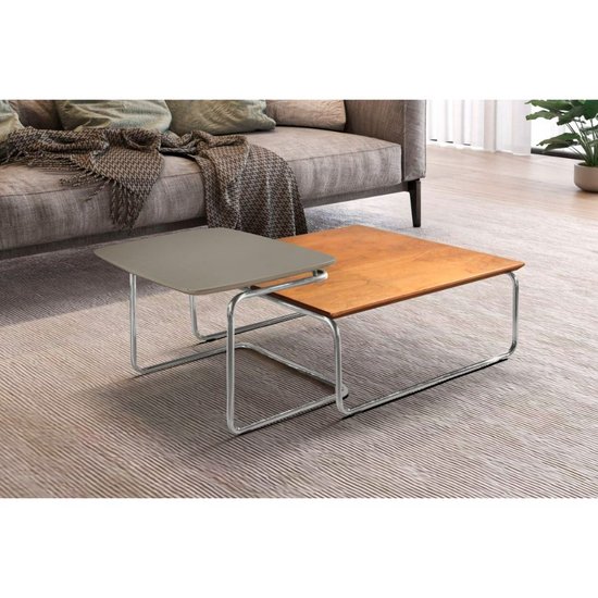 Conjunto Mesa de Centro Kairos Base Cromada LarFlex Concreto