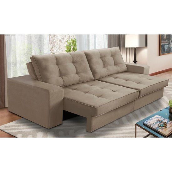Sofá Retrátil e Reclinável 2 lugares 1,70m com Molas Marcela Suede Cappuccino Adonai Estofados